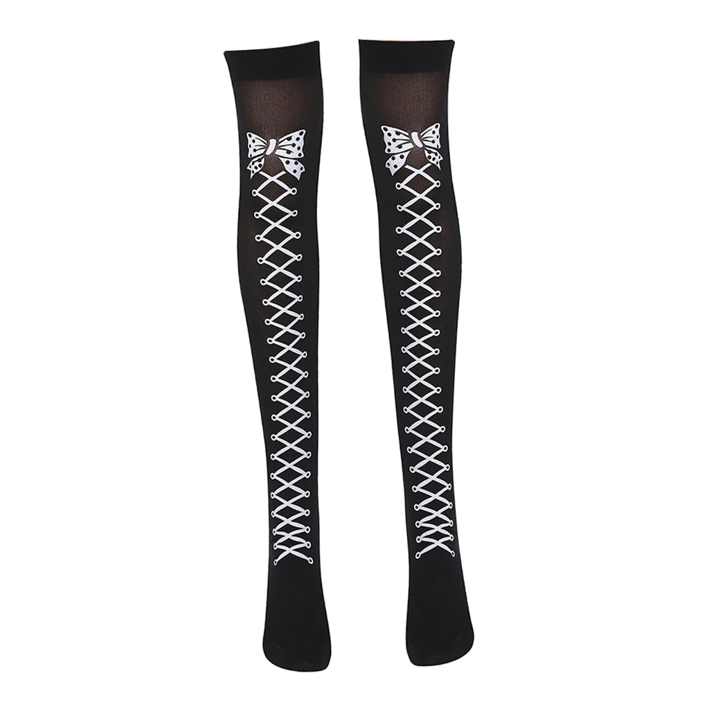 Halloween Bowknot Print Over Knee Crossover Bow Socks Thigh Highs Party Costumes Stockings Women Halloween Costume Fancy Dress