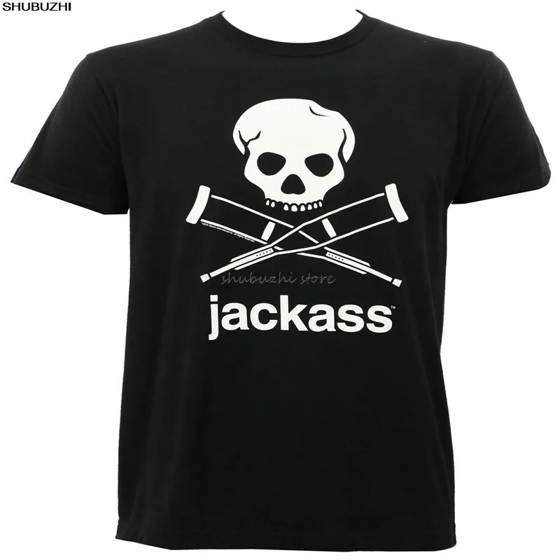 Футболка мужская облегающая аутентичная с надписью череп и надпись JACKASS