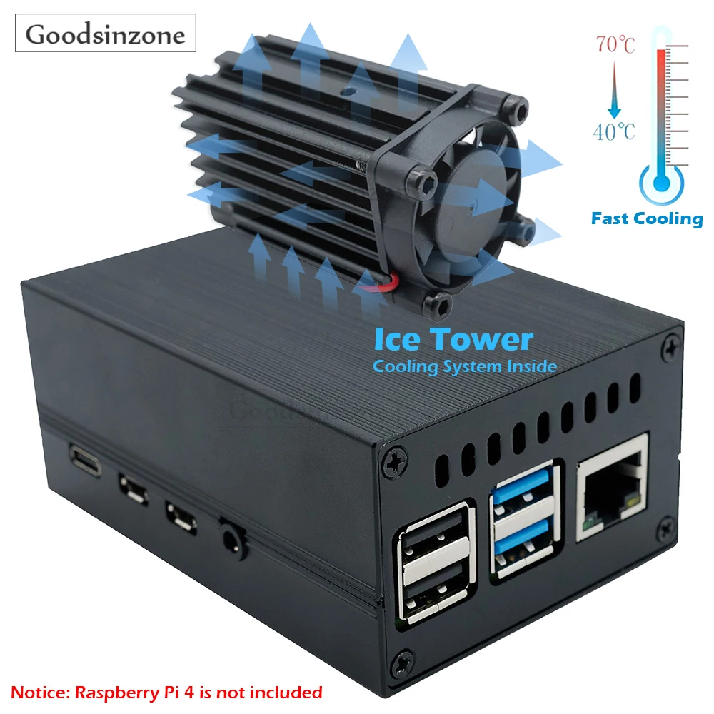 Raspberry Pi 4 Aluminum Case Mini ICE Tower Cooling System with 25mm Quiet Cooling Fan + Heatsink Kit for Raspberry Pi 4 model B