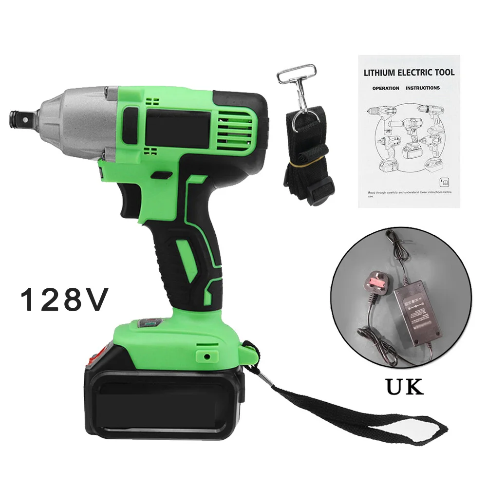 

128V 16000mah Rechargeable Cordless Electric Impact Rotary Impact Wrench DIY LED Light Power Parts Charger Kit Strap Manual