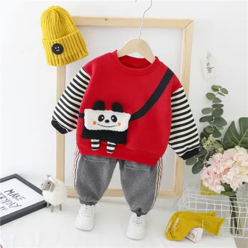 

Autumn Winter Baby Girl Clothes Set Infant Cartoon Hoodie+Velvet Pants Two Piece Newborn Outfit Toddler Boy Thicken Casual Suit