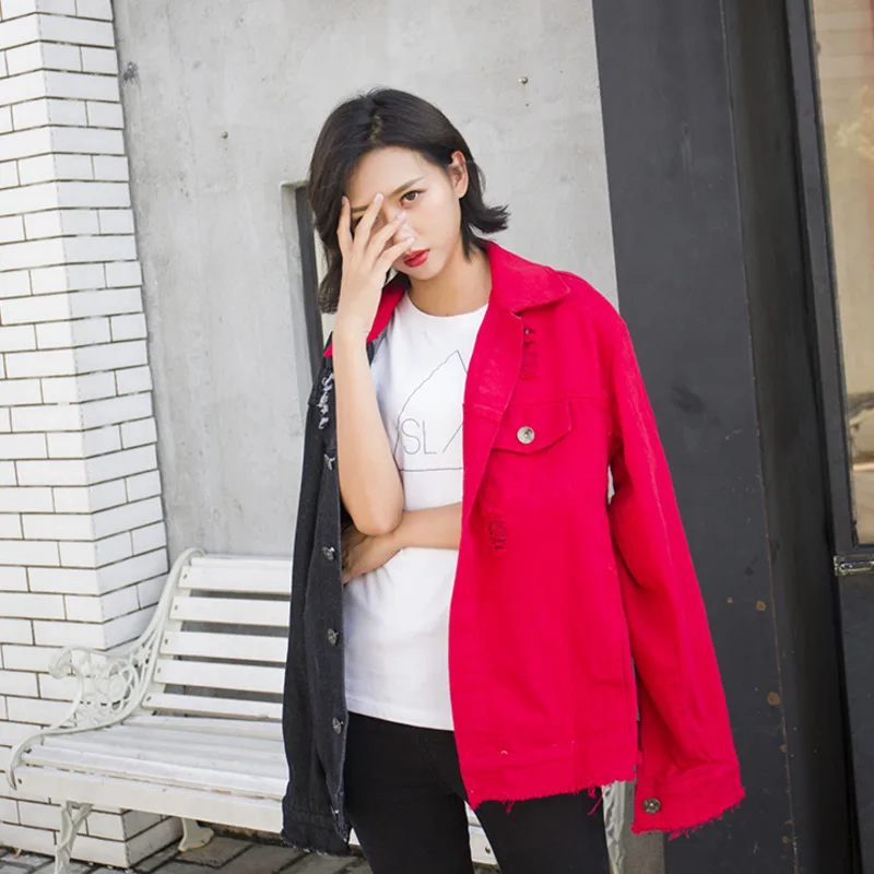 Spring 2020 New High Street Fashion Contrast Color Stitching Orange Hole Letter Denim Jacket Women Coat Roupas Feminina Chaqueta
