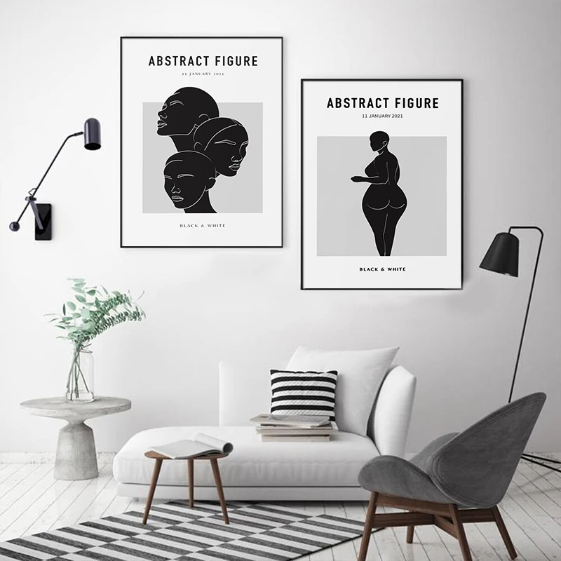 

Abstract Figure Black Nude Female Art Prints Poster Curved Body Illustration Canvas Painting Modern Decor for Living Room