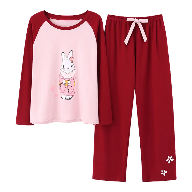 

New Casual Style Rabbit Printing Homesuit Homeclothes Fashion Style Long Sleeve Long Pants Sleepwear Pajamas Set Women Pajamas