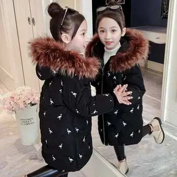 

Winter Clothing Children Thick Warm Hooded Down Cotton Coat Jackets for Girls Kids Parka Girls Clothes Fur Collar Long Outwear