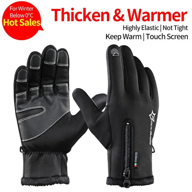 ROCKBROS, ветрозащитные велосипедные перчатки, Осень-зима, велосипедные перчатки с сенсорным экраном, велосипедные перчатки, теплые велосипедные аксессуары - Цвет: S091-1 Black