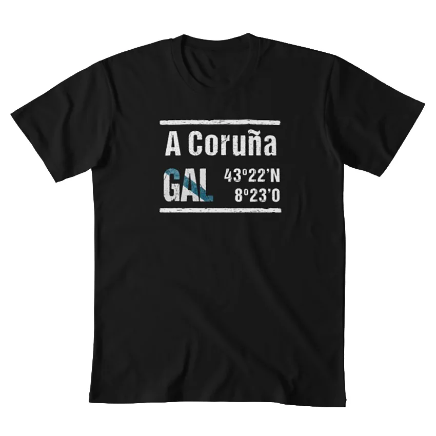 Футболка Coru? Galicia с координатами coru? A a galicia galiza gz pobos pobo concello concellos|Футболки| |