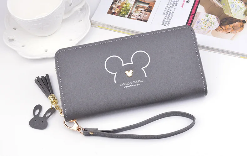 Disney Mickey mouse cute wallet lady long zipper tassel key coin purse student wallet Minnie card holder Clutch