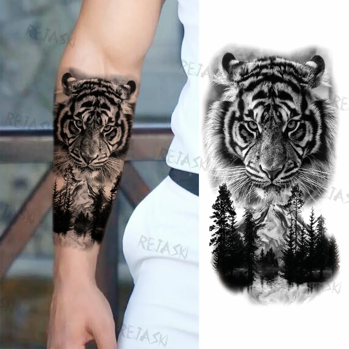 Black Tiger Woods Temporary Tattoos For Women Men Wolf Eyes Geometric Girl  Realistic Fake Tattoo Body Art Tribal Mountain Tatoos - Temporary Tattoos -  AliExpress