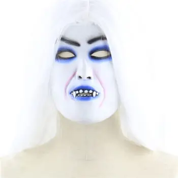 

Halloween Horror White, Haired Witch Mask Long Hair Curse Ghost Headgear Party Props