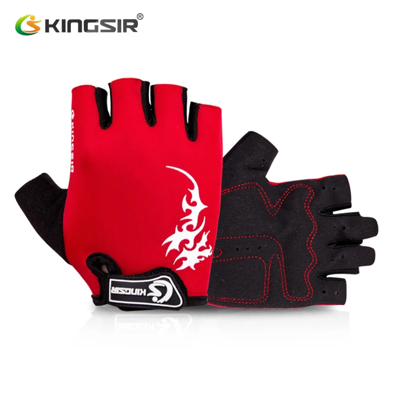 KINGSIR велосипедные перчатки с полупальцами мужские и женские летние спортивные дышащие противоударные противоскользящие велосипедные перчатки для MTB - Цвет: Red