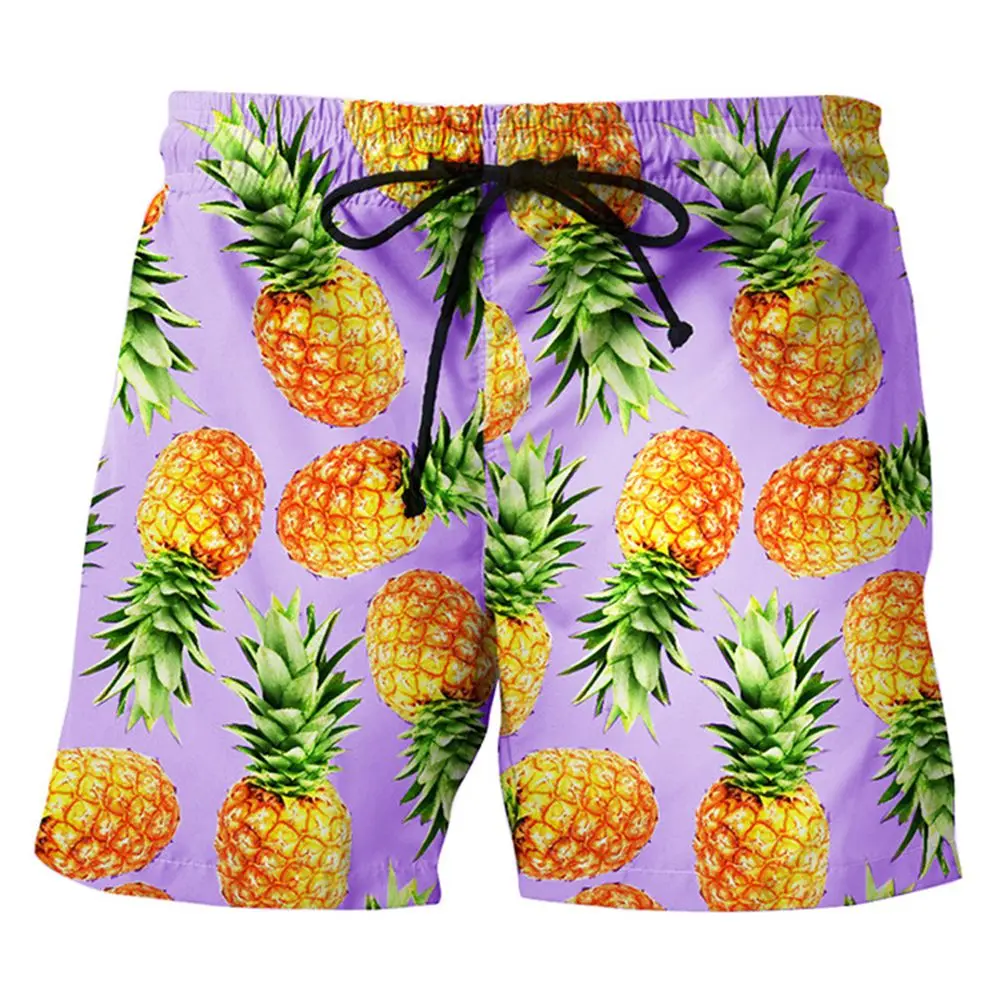 Summer Beach Pants Men`s Fashion Printed Pineapple Pattern Shorts Men Short Pant Streetwear Boys 3D Beach Fitness Board Scanties (5)