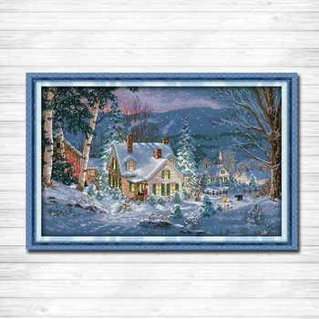 

The snowy night of Christmas Scenery 11CT print on canvas DMC 14CT Cross Stitch kits Embroidery Home Decor Needlework