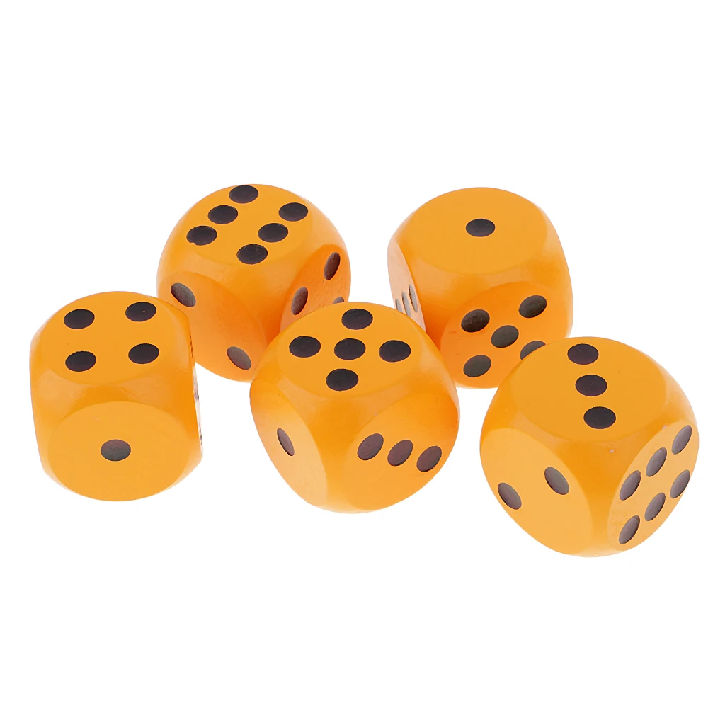 6 Sided Large Wooden Dice Game Supplies 30mm for Dungeons & Dragons TRPG Board Games, Pack of 5