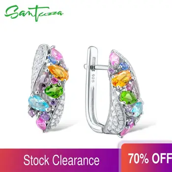 

SANTUZZA Silver Earrings For Women 925 Sterling Silver Stud Earrings Silver 925 with Colorful Natural Stones brincos Jewelry