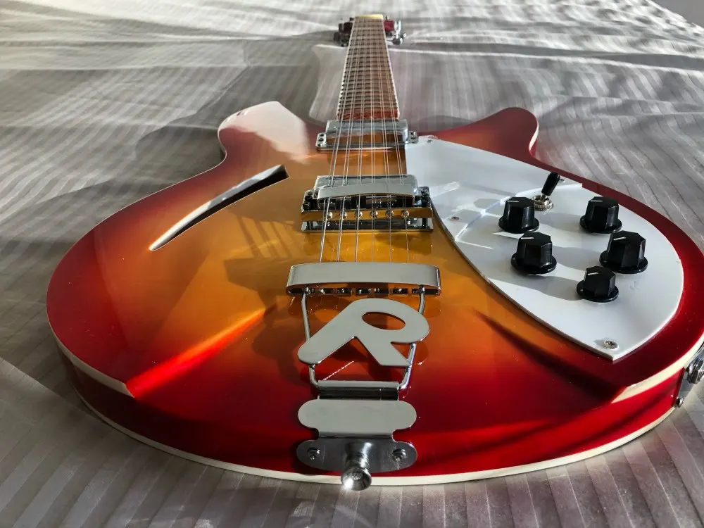 Модель 360 Cherry Sunburst 12 струнная электрогитара два выхода полуакустический корпус два цвета Китай Сделано подписи гитары