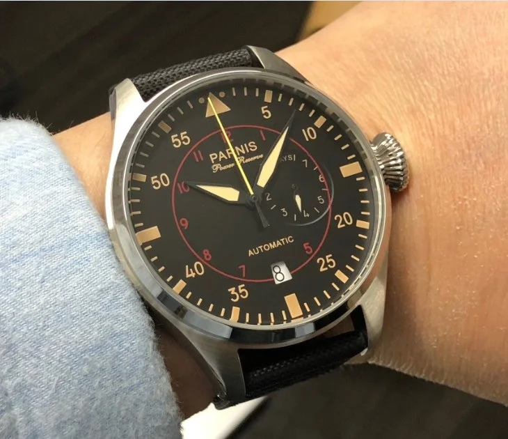 

Sapphire crystal or Mineral glass 47mm PARNIS big pilot Automatic Mechanical movement power reserve men's Mechanical watches 8
