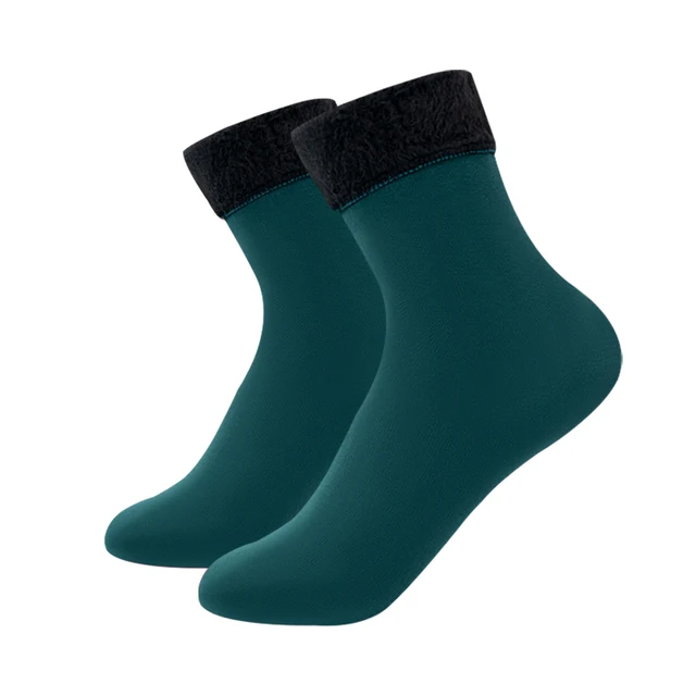 Winter Warmer Women Thicken Thermal Wool Cashmere Snow Socks Seamless Soft Solid Velvet Boots Floor Sleeping Sock for Men Unisex style 1-green