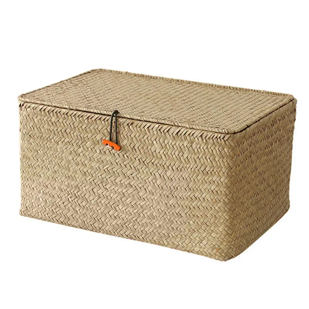 WovenL корзина для хранения с крышкой из ротанга коробка для хранения мелочей плетеная корзина ручной работы сортировочные коробки Seagrass органайзер для ювелирных изделий