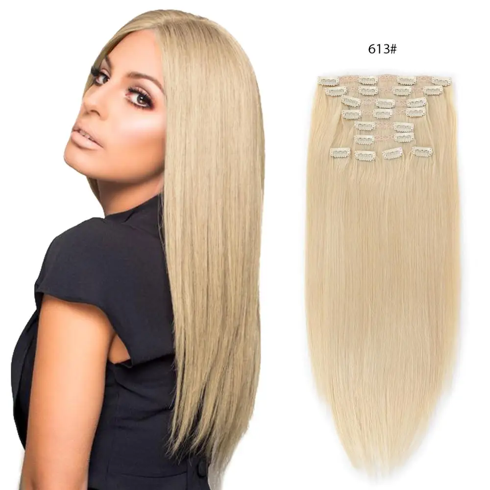 ALI-BEAUTY pelo peruano recto 8 unids/set Clip en extensiones de cabello humano 100% cabello humano Marrón oscuro cabello Remy cabeza completa