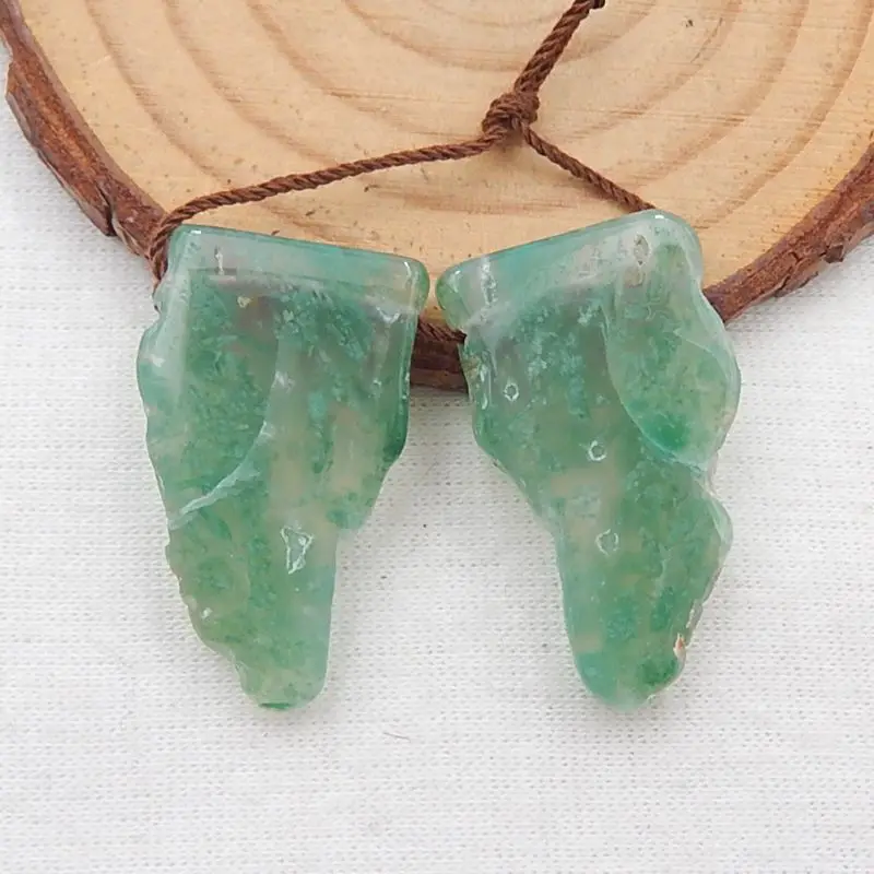

Wholesales 1Pairs Natural Stone Green Chalcedony Handmade Earring Bead 27x16x4mm 7g
