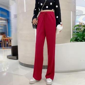 

Spring and autumn wide-leg pants women loose high waist was thin new breathable straight trousers female