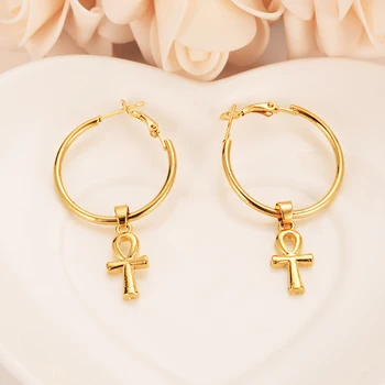 

Classic Ankh Earrings Gold Color Egyptian Cross Jewelry Women Egypt Hieroglyphs Crux Ansata Earrings girls kids gift