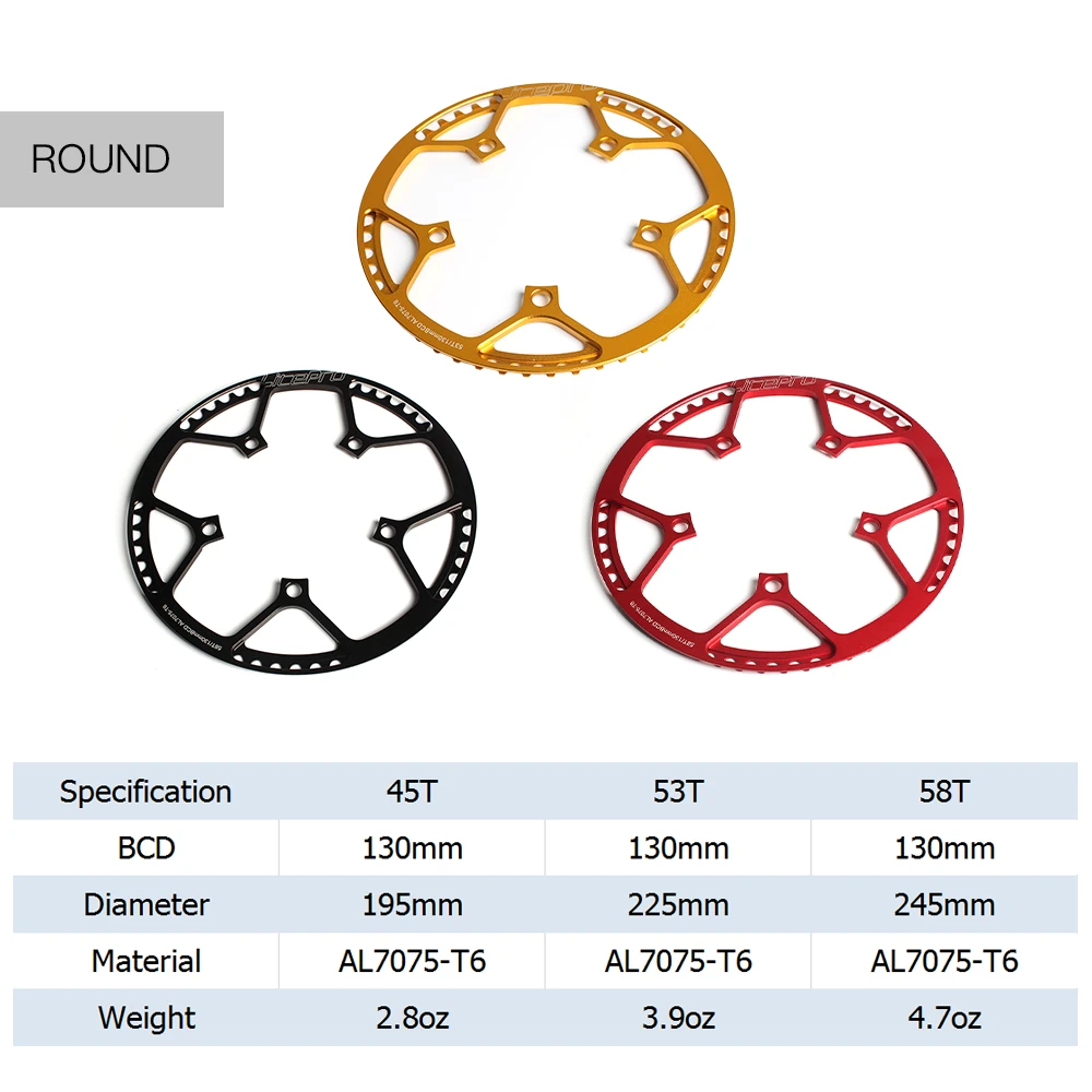 Bike Chainring Crankset For Bicycle Folding Bike Single Crank Ring Round Chain Ring BCD 130MM 5 Bolts Chainring 45T / 53T / 58T