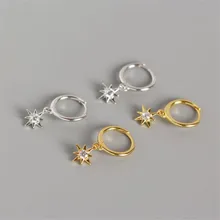 Аутентичные 925 стерлингового серебра мини циркон Звезда Кулон маленькие серьги-гвоздики для женщин