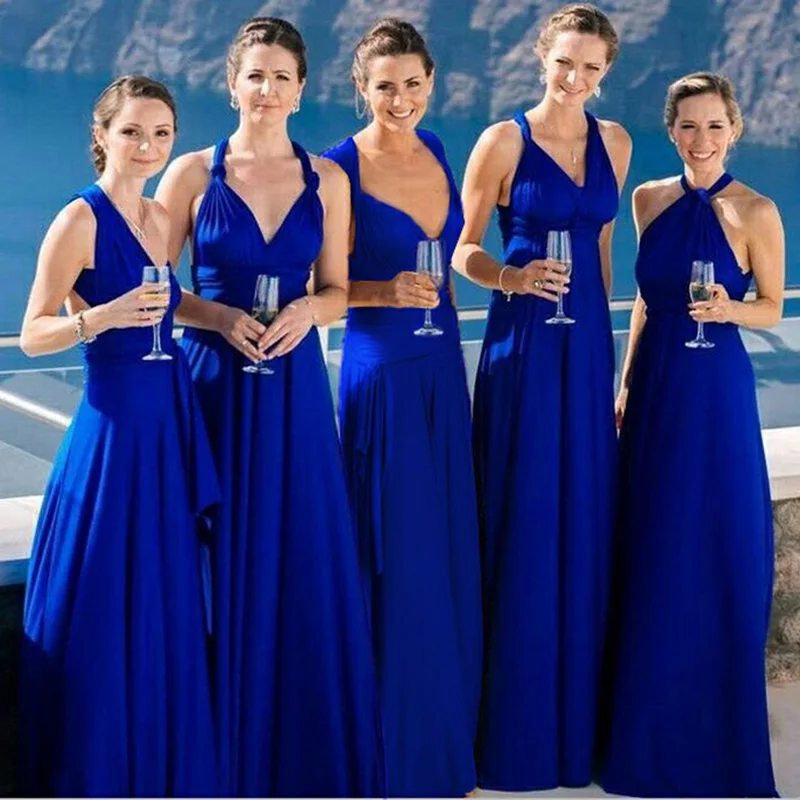 

Convertible Bridesmaid Long Dress A-line Blue Party Dress Sexy Vestido de Fiesta Robe de Soiree Elegant Formal Dress YSM-2035