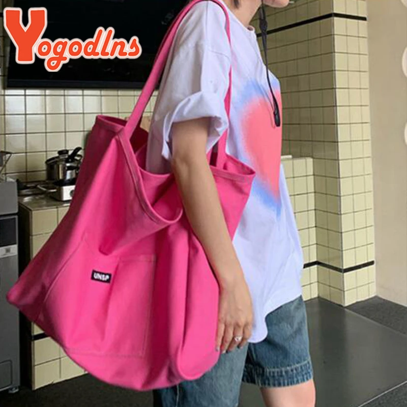 Yogodlns – sac à main de grande capacité pour femmes, fourre tout d'été en  toile couleur bonbon, sac à bandoulière de voyage, Shopping pour filles,  pochette | AliExpress