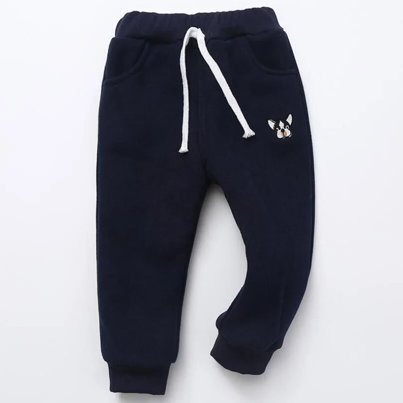 baby girls boys winter pants 1-11T kids velvet trousers infant warm pants children plush inside sport trousers girls clothes - Цвет: dark blue