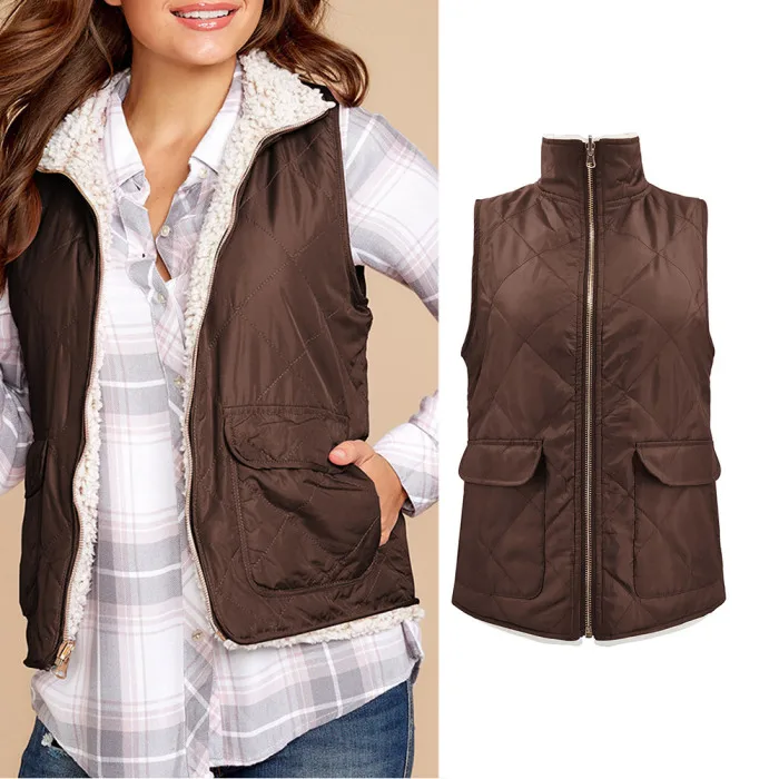 Женский жилет со стоячим воротником, зимний теплый мягкий жилет без рукавов, пальто IK88