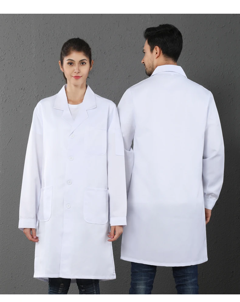 Белое пальто доктора с длинным рукавом Операционная медицинская форма Больничная лаборатория стоматологическая клиника аптека униформа медсестры унисекс