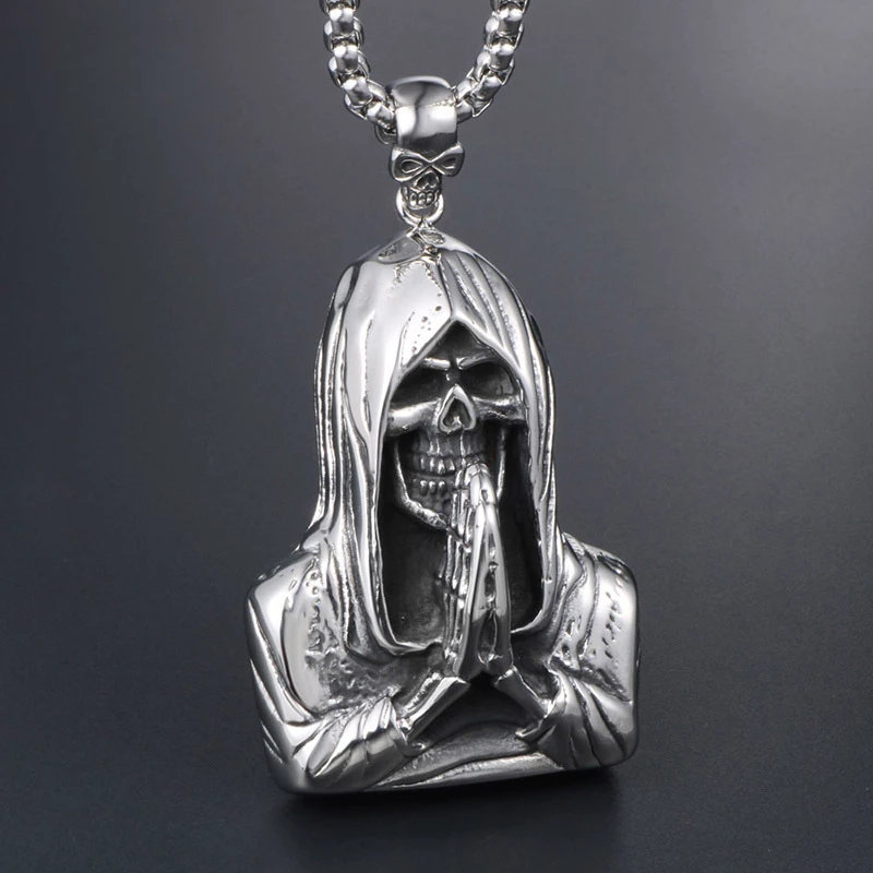 joyería de los hombres superhéroe de la sanción del cráneo del caballero oscuro de alta calidad de acero inoxidable grim Reaper Hip hop Retro regalo|Collares colgantes| - AliExpress