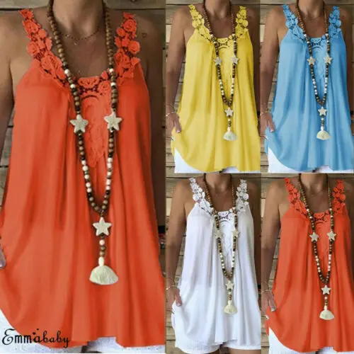 

Sexy Women Summer Sleeveless Lace Hollow Loose Vest V-Neck Cami Tank Top Shirt