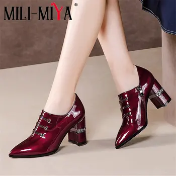 

MILI-MIYA Fashion Women High Quality Cow Leather Pumps Pointed Toe Crystal High Heels Shoes Gorgeous Elegant Shoes Size 34-42