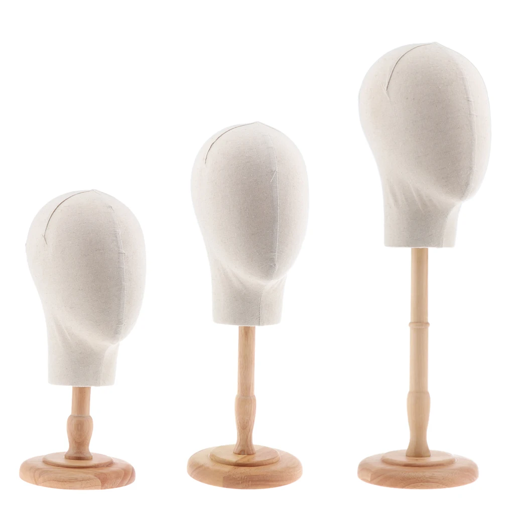 Detachable Canvas Cover Mannequin Head for Wig Hat Headband Display w/ Stand