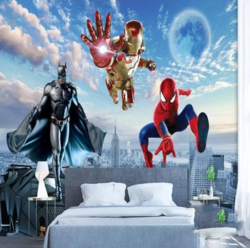 

Milofi Custom 3D Wallpaper Mural 3D Stereo Mural Avengers Children's Room Bedroom Superman Spider-Man Background Wall Decoration