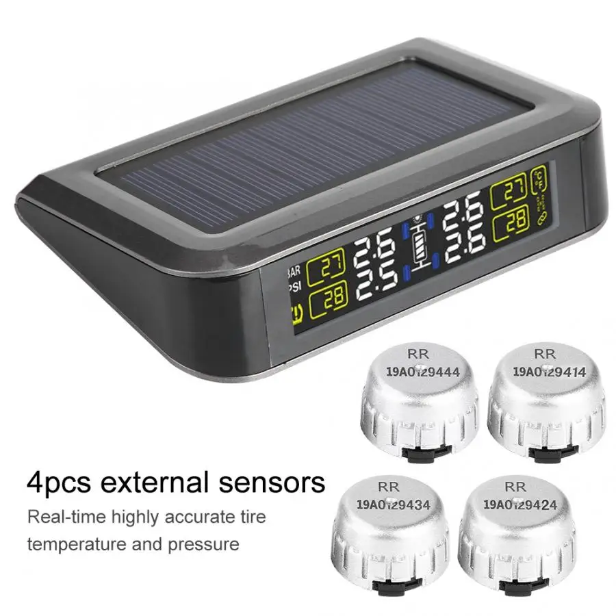 TPMS Солнечный беспроводной Автомобильный датчик давления в шинах Система мониторинга ЖК-дисплей с 4 внешними датчиками s автомобильные аксессуары