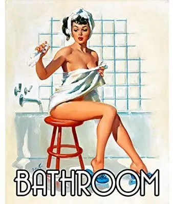 

A smiling eye Stylish Vintage Bathroom Door Sign PIn Up Girl Sexy Metal TIN Sign Wall Plaque 30" X 20" inch