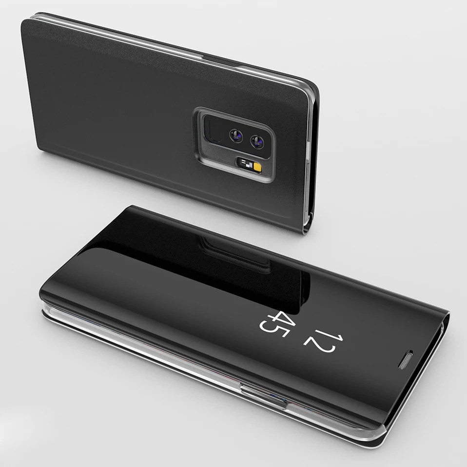 Умный зеркальный чехол для телефона для samsung Galaxy J5 J7 J3 J6 J4 плюс Крышка для samsung Galaxy A5 A7 J5 Prime J7Pro - Цвет: Черный