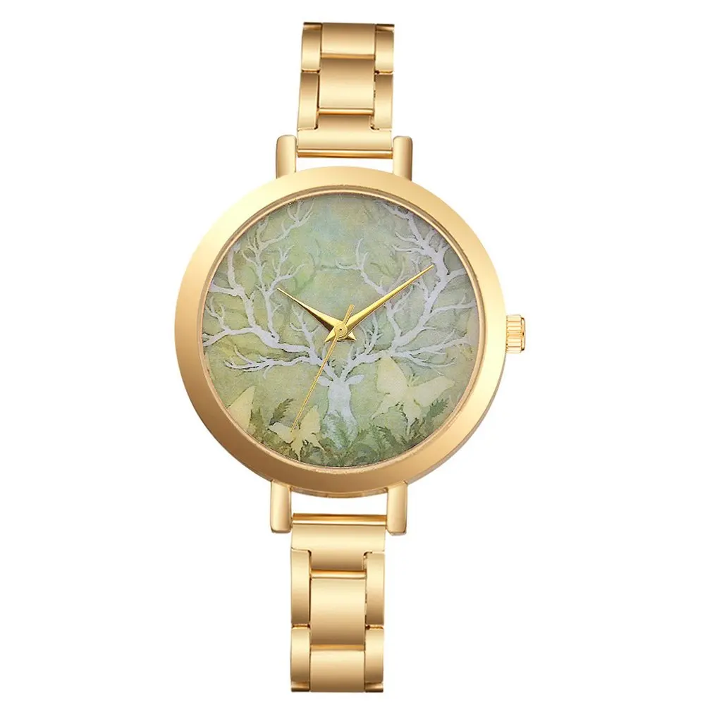 Quartz Watch for Women Water Resistant Steel Strap Simple Pattern Lady Analog Quartz Reloj femen