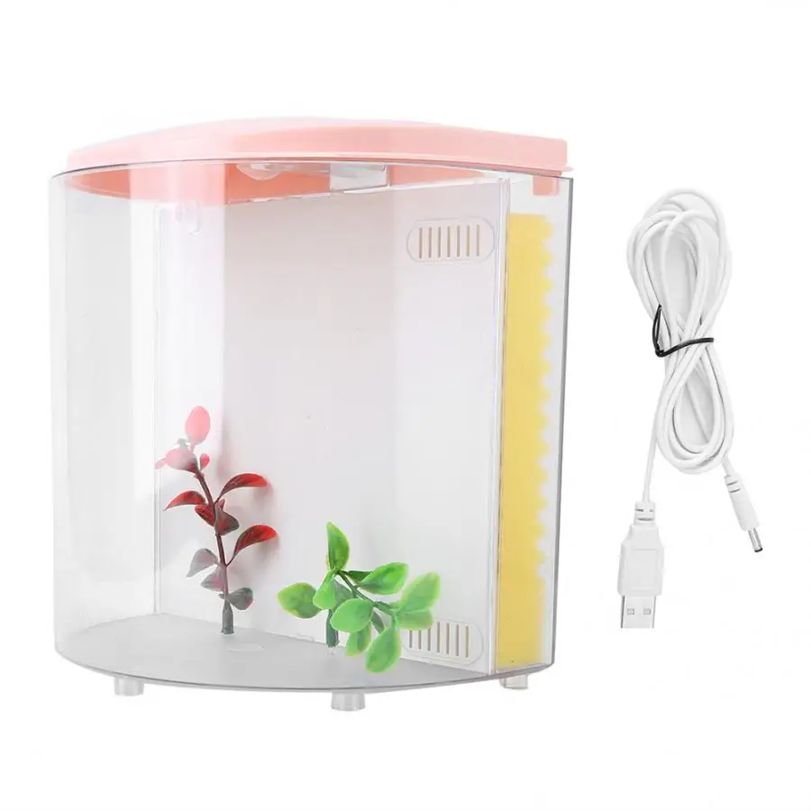 

20 cm Small Acrylic Desktop Fish Tank Aquarium USB Cable for House Decoration Pumice Rockery Fish Wall Hanging Aquarium Tank