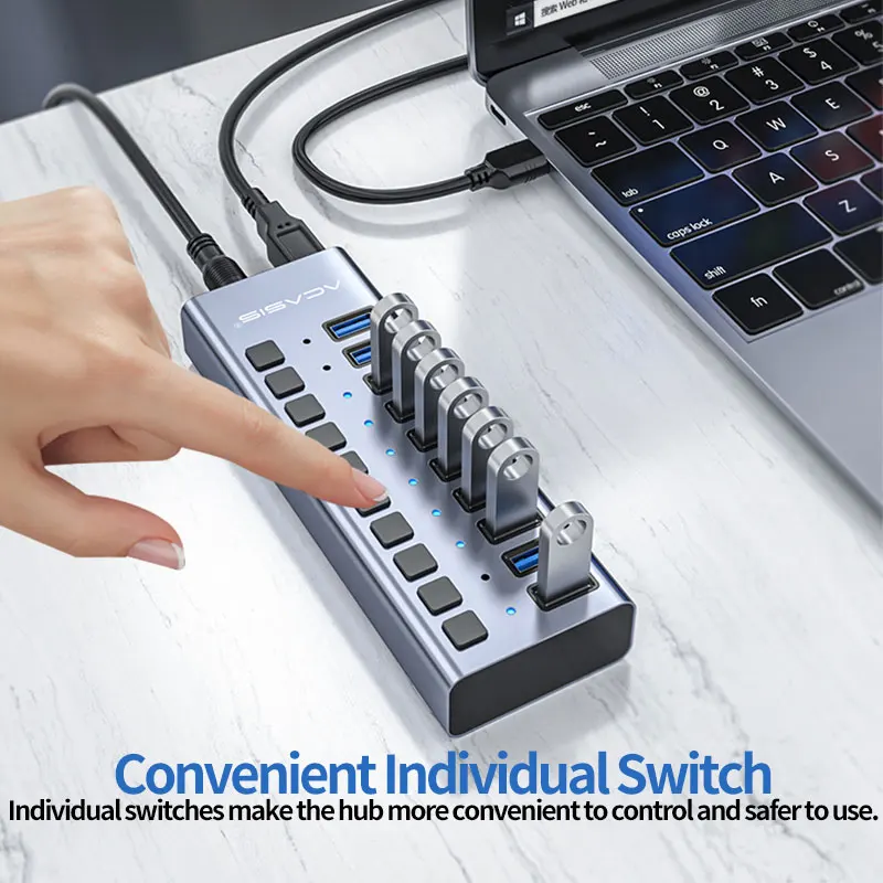 Acasis Multi USB 3.0 Hub 10 ports High Speed With ON OFF Switch