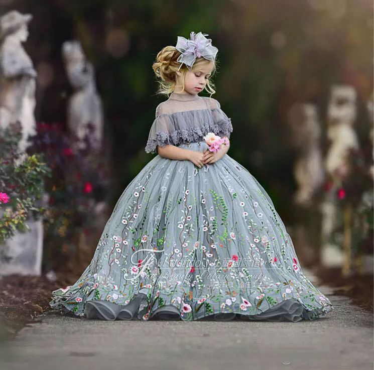 Милое фатиновое бальное платье с цветочным узором для девочек детское нарядное платье со стразами и кружевной аппликацией для причастия