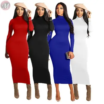 

2020 Latest Design Solid Color Turtleneck Spring and Autumn Long Coat Women Casual Bodycon Dress Spot