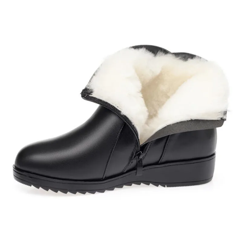 Большие размеры; модные повседневные зимние ботинки для мам; зимние женские ботинки; нескользящие ботинки из натуральной кожи на плоской подошве; женская обувь; теплая обувь
