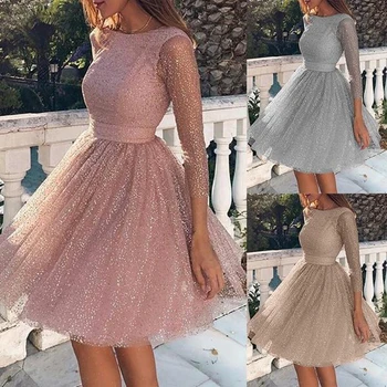 

Backless Lace Party Dress Women Summer Sexy O-neck Ball Gown Dress Casual Long Sleeve Mini Dresses Backless Lace Party Dress