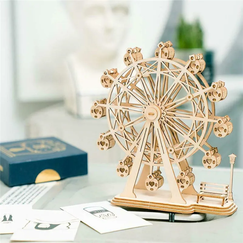 DIY 3D деревянная головоломка колесо обозрения набор для строительства модульная механическая модель пазл, детская игрушка в подарок Сборная модель Декор